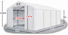 Skladový stan 4x8x3m strecha PVC 560g/m2 boky PVC 500g/m2 konštrukcia POLÁRNA PLUS