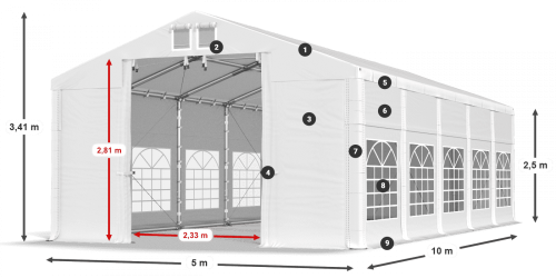 Párty stan 5x10x2,5m střecha PVC 620g/m2 boky PVC 620g/m2 konstrukce ZIMA PLUS Párty stan 5x10x2,5m střecha PVC 620g/m2 boky PVC 620g/m2 konstrukce ZIMA PLUS