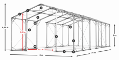 Skladový stan 8x24x3m strecha PVC 580g/m2 boky PVC 500g/m2 konštrukcia POLÁRNA