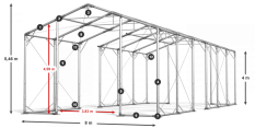 Skladový stan 8x70x4m střecha PVC 620g/m2 boky PVC 620g/m2 konstrukce POLÁRNÍ