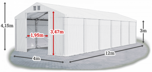Skladový stan 4x12x3m střecha PVC 620g/m2 boky PVC 620g/m2 konstrukce POLÁRNÍ