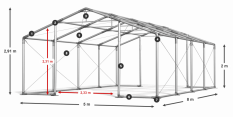 Párty stan 5x8x2m strecha PVC 620g/m2 boky PVC 620g/m2 konštrukcia ZIMA PLUS