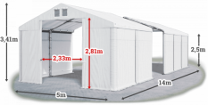 Skladový stan 5x14x2,5m střecha PVC 620g/m2 boky PVC 620g/m2 konstrukce ZIMA