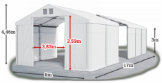 Skladový stan 8x17x3m střecha PVC 580g/m2 boky PVC 500g/m2 konstrukce ZIMA