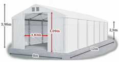 Skladový stan 8x12x2,5m střecha PVC 560g/m2 boky PVC 500g/m2 konstrukce ZIMA PLUS