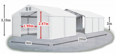 Skladový stan 4x20x2m strecha PVC 560g/m2 boky PVC 500g/m2 konštrukcie ZIMA PLUS