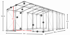 Skladový stan 8x30x4m strecha PVC 580g/m2 boky PVC 500g/m2 konštrukcia POLÁRNA