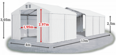Skladový stan 4x13x2,5m střecha PVC 580g/m2 boky PVC 500g/m2 konstrukce ZIMA