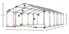 Skladový stan 4x10x2m strecha PVC 580g/m2 boky PVC 500g/m2 konštrukcia POLÁRNA PLUS