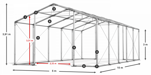 Párty stan 5x10x3m střecha PVC 620g/m2 boky PVC 620g/m2 konstrukce ZIMA PLUS