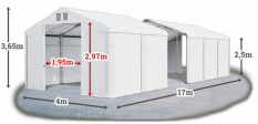 Skladový stan 4x17x2,5m střecha PVC 580g/m2 boky PVC 500g/m2 konstrukce ZIMA PLUS