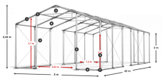 Skladový stan celoročný 8x42x3m nehorľavá plachta PVC 600g/m2 konštrukcia ZIMA PLUS