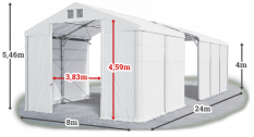 Skladový stan 8x24x4m střecha PVC 560g/m2 boky PVC 500g/m2 konstrukce POLÁRNÍ PLUS