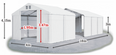 Skladový stan 4x18x3m střecha PVC 560g/m2 boky PVC 500g/m2 konstrukce ZIMA