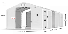 Skladový stan 8x24x2,5m střecha PVC 620g/m2 boky PVC 620g/m2 konstrukce POLÁRNÍ PLUS