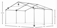 Skladový stan 4x4x2m střecha PE 240g/m2 boky PE 240g/m2 konstrukce LÉTO