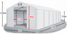 Skladový stan 6x12x2,5m strecha PVC 560g/m2 boky PVC 500g/m2 konštrukcia POLÁRNA PLUS
