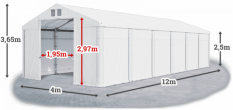 Skladový stan 4x12x2,5m střecha PVC 620g/m2 boky PVC 620g/m2 konstrukce ZIMA