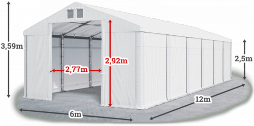 Skladový stan 6x12x2,5m strecha PVC 620g/m2 boky PVC 620g/m2 konštrukcia ZIMA