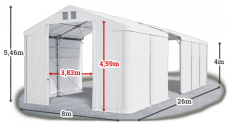 Skladový stan 8x26x4m střecha PVC 560g/m2 boky PVC 500g/m2 konstrukce POLÁRNÍ