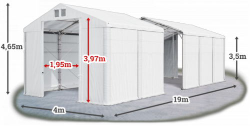 Skladový stan 4x19x3,5m strecha PVC 580g/m2 boky PVC 500g/m2 konštrukcia POLÁRNA