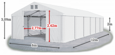 Skladový stan 6x12x2m střecha PVC 560g/m2 boky PVC 500g/m2 konstrukce POLÁRNÍ PLUS