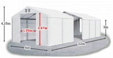 Skladový stan 4x22x3m strecha PVC 560g/m2 boky PVC 500g/m2 konštrukcie ZIMA PLUS