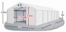 Skladový stan 6x12x2m střecha PVC 560g/m2 boky PVC 500g/m2 konstrukce ZIMA