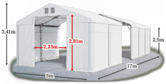 Skladový stan 5x17x2,5m střecha PVC 580g/m2 boky PVC 500g/m2 konstrukce POLÁRNÍ