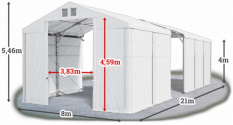 Skladový stan 8x21x4m střecha PVC 580g/m2 boky PVC 500g/m2 konstrukce POLÁRNÍ PLUS