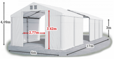 Skladový stan 6x17x3m strecha PVC 580g/m2 boky PVC 500g/m2 konštrukcia ZIMA