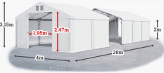 Skladový stan 4x28x2m střecha PVC 560g/m2 boky PVC 500g/m2 konstrukce POLÁRNÍ