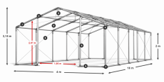 Skladový stan 4x10x2m strecha PVC 620g/m2 boky PVC 620g/m2 konštrukcia ZIMA PLUS