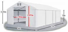 Skladový stan 4x7x2m střecha PVC 580g/m2 boky PVC 500g/m2 konstrukce LÉTO