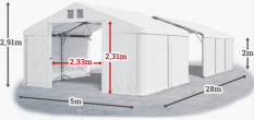Skladový stan 5x28x2m střecha PVC 560g/m2 boky PVC 500g/m2 konstrukce POLÁRNÍ PLUS