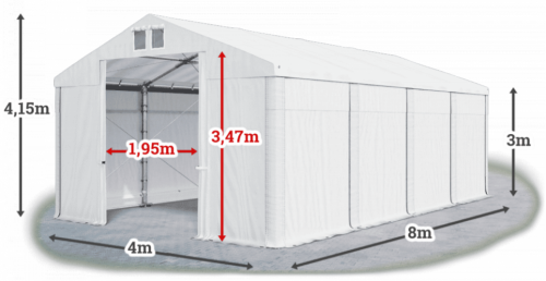 Skladový stan 4x8x3m střecha PVC 560g/m2 boky PVC 500g/m2 konstrukce ZIMA PLUS