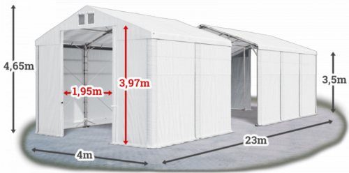 Skladový stan 4x23x3,5m strecha PVC 580g/m2 boky PVC 500g/m2 konštrukcia POLÁRNA