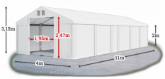 Skladový stan 4x11x2m střecha PVC 580g/m2 boky PVC 500g/m2 konstrukce LÉTO PLUS