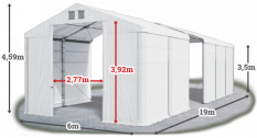 Skladový stan 6x19x3,5m střecha PVC 580g/m2 boky PVC 500g/m2 konstrukce ZIMA PLUS