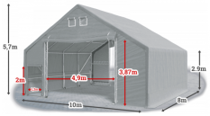 Skladová hala 10x8x3m střecha boky PVC 720 g/m2 konstrukce ARKTICKÁ