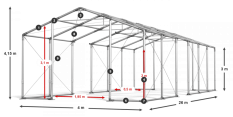 Skladový stan celoroční 4x26x3m nehořlavá plachta PVC 600g/m2 konstrukce ZIMA PLUS