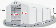 Skladový stan 4x8x2,5m střecha PVC 620g/m2 boky PVC 620g/m2 konstrukce ZIMA PLUS