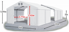 Skladový stan 6x20x2m strecha PVC 620g/m2 boky PVC 620g/m2 konštrukcia POLÁRNA