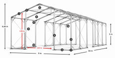 Skladový stan 8x34x3m strecha PVC 620g/m2 boky PVC 620g/m2 konštrukcia POLÁRNA