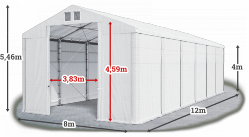 Skladový stan 8x12x4m střecha PVC 560g/m2 boky PVC 500g/m2 konstrukce ZIMA PLUS