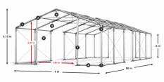 Párty stan 4x50x2m střecha PVC 560g/m2 boky PVC 500g/m2 konstrukce ZIMA PLUS