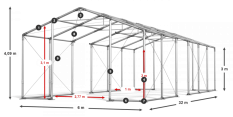 Skladový stan celoročný 6x32x3m nehorľavá plachta PVC 600g/m2 konštrukcia ZIMA PLUS