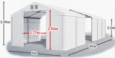 Skladový stan 6x40x2,5m střecha PVC 620g/m2 boky PVC 620g/m2 konstrukce ZIMA PLUS