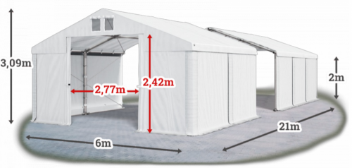 Skladový stan 6x21x2m strecha PVC 580g/m2 boky PVC 500g/m2 konštrukcie ZIMA PLUS