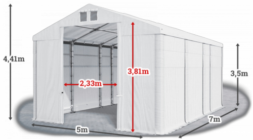 Skladový stan 5x7x3,5m strecha PVC 580g/m2 boky PVC 500g/m2 konštrukcia ZIMA